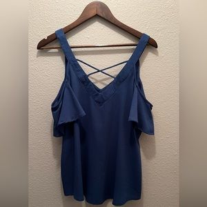 Blue Peek-a-boo/Off Shoulder Blouse